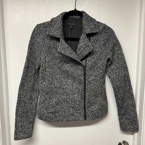 Banana Republic Black Gray Tweed Double Breasted Zip Up Moto Jacket Size XS - Picture 1 of 7